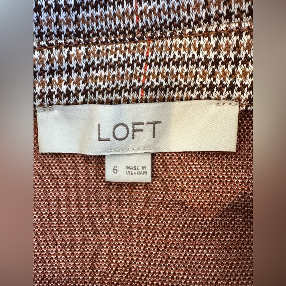 Loft Plaid Collared Mini shift dress front button browns short sleeve size 6 - Picture 11 of 16